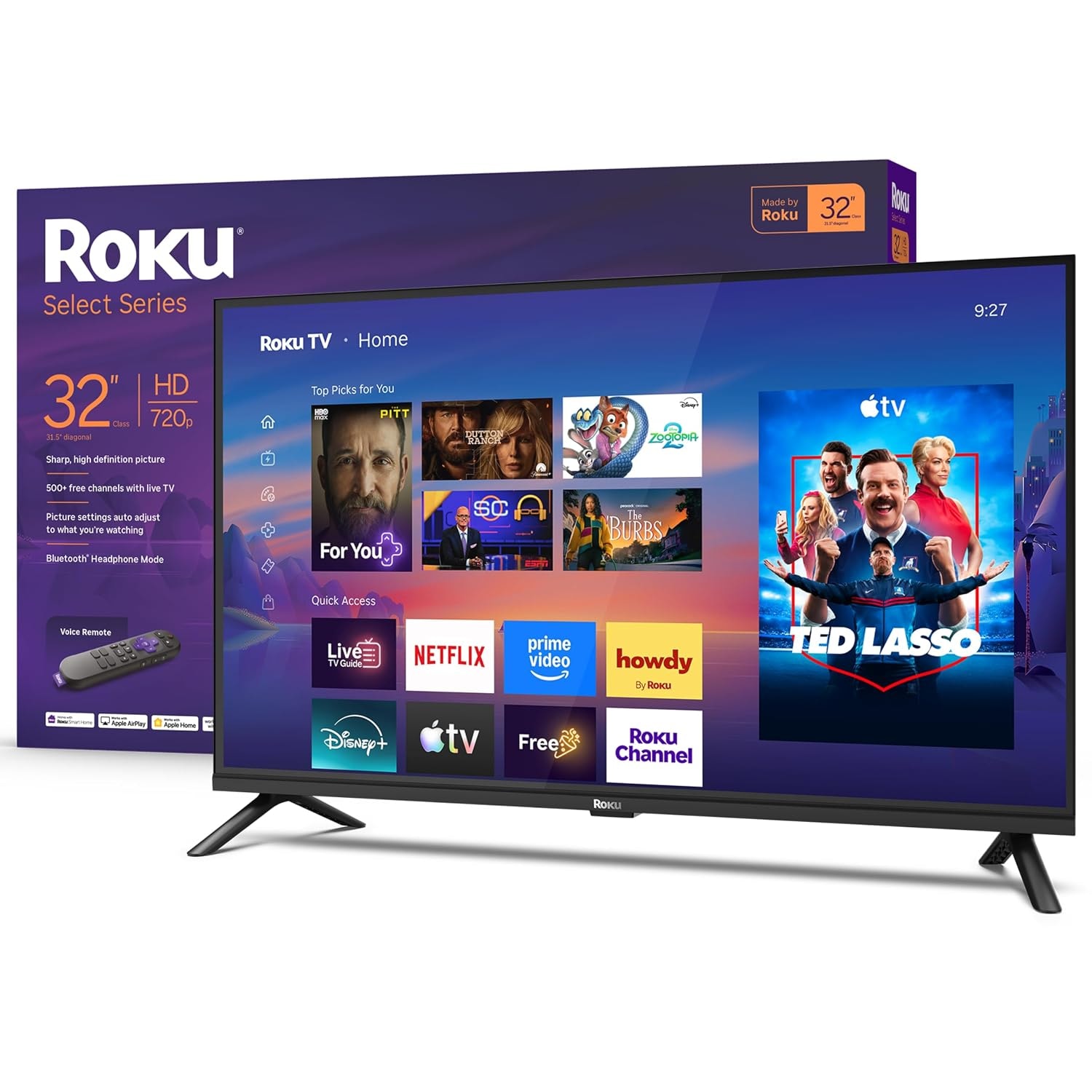 Roku Smart TV 2026-32 Inch Select Series, 720p HD TV - RokTV with Voice Remote - Flat Screen LED TV with Wi-Fi for Live Local News, Sports and Movies Streaming - Bluetooth Headphones Mode