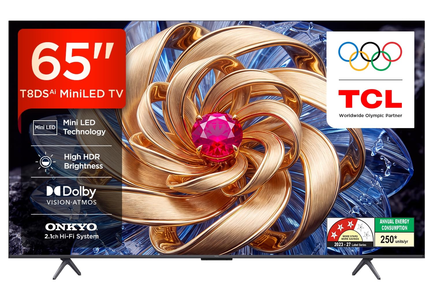 TCL 164 cm (65 Inches) 4K UHD Smart Mini LED Google TV | QD-Mini LED Technology | 120Hz DLG | 35W Onkyo 2.1ch | 65T8DS