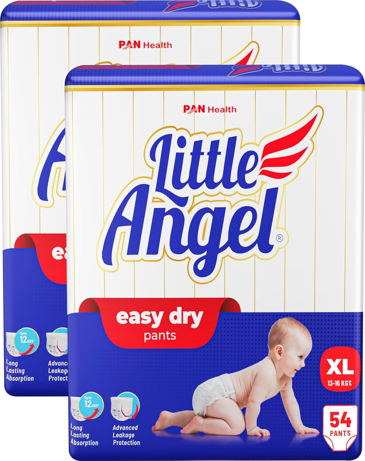Little Angel Easy Dry Pull-up Diaper Pants with 12 hrs Absorption Extra Large (XL Size, 54 Count - Pack of 2) 13-16 Kgs - X…