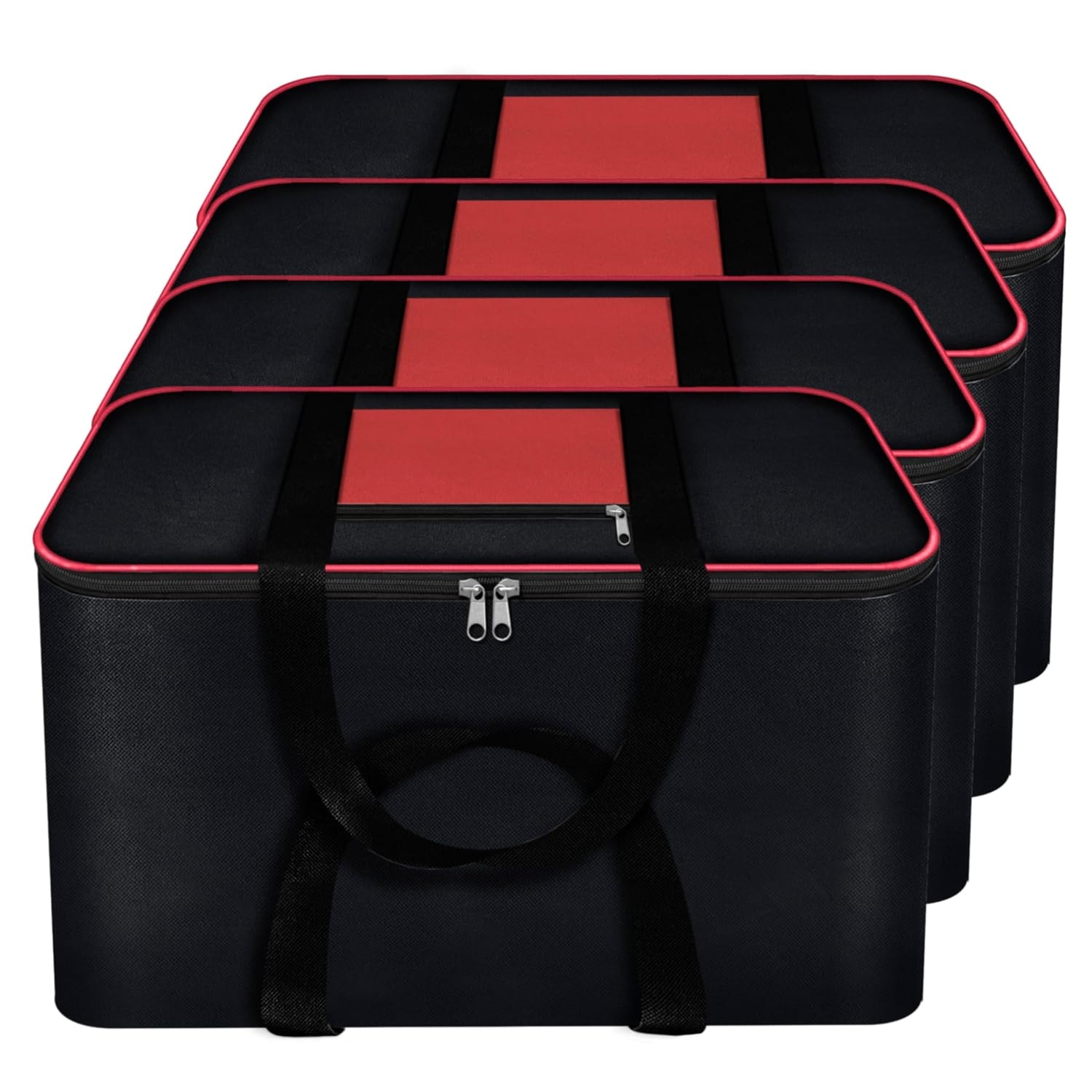 Storite 4 Pack Moisture Proof Nylon Underbed Storage Bag For Clothes Large | (54 x 46 x 28 cm) - BlackRed, Rectangular