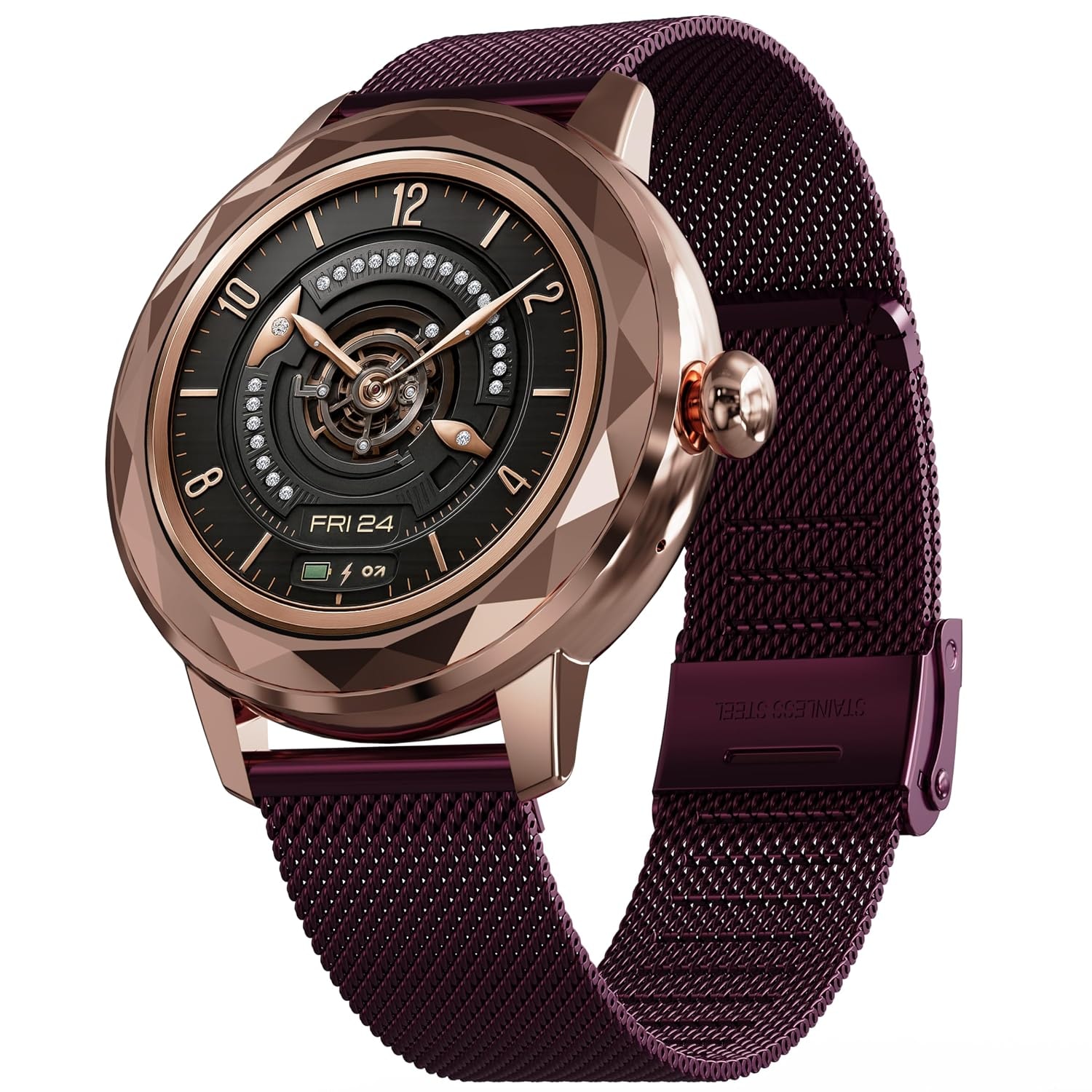 GOBOULT Alora Smart Watch 1.19'' AMOLED Display, BT Calling, Rotating Bezel, 150+Watchfaces, 800 Nits Brightness, AI Voice Assistant, SpO2 Monitoring, 120+ Sports Mode (Red Wine)