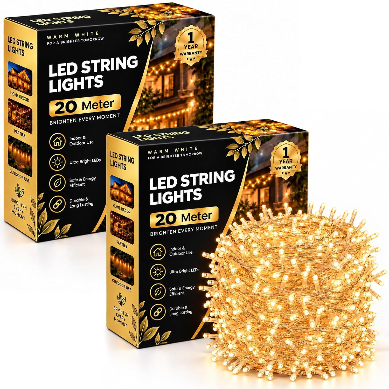 Gesto 20 Meter LED String Lights – Warm White Led Fairy Lights for Decoration | 360° Glow Waterproof Copper Wire Lights for…
