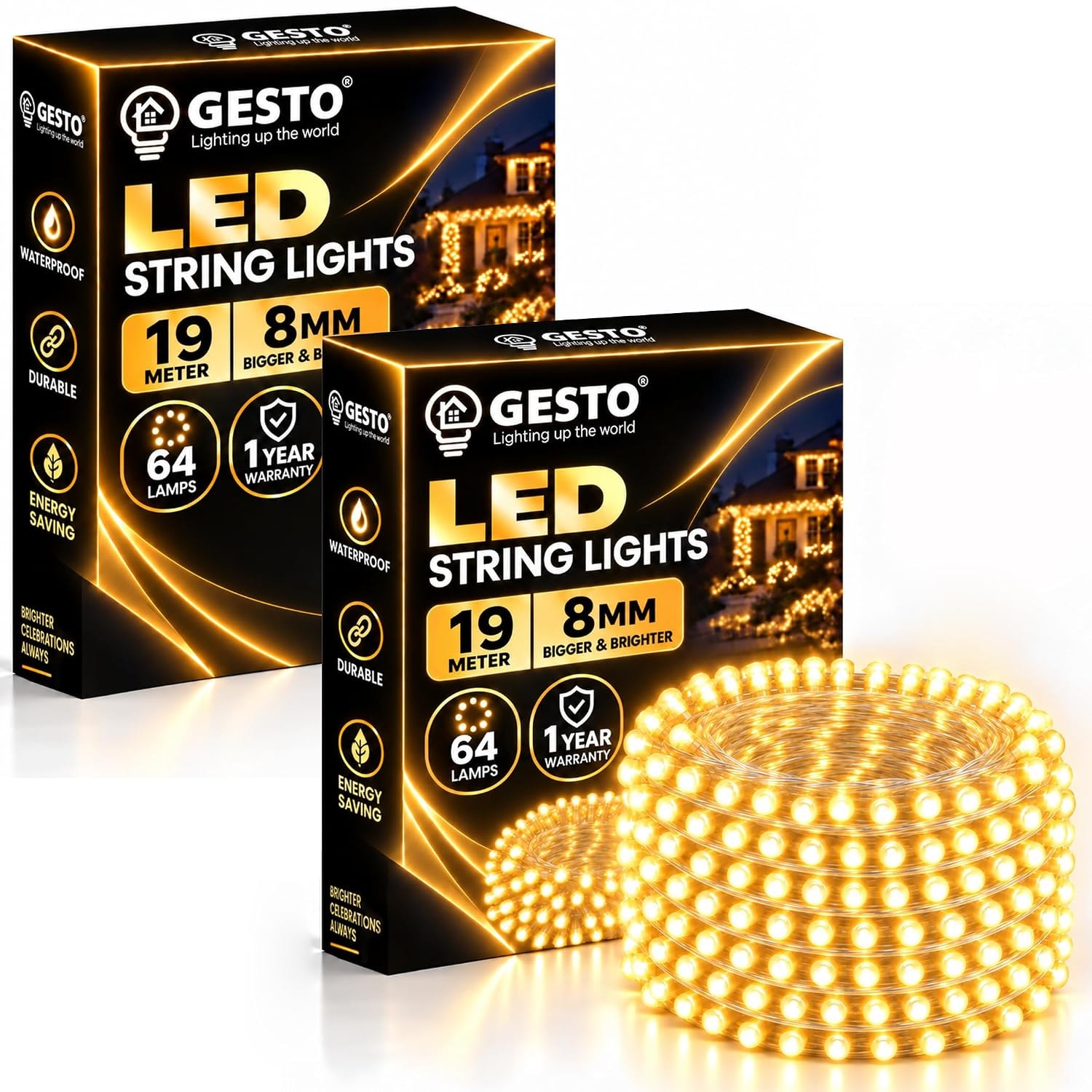 Gesto 19 Meter LED String Lights – Warm White 8mm Big Led Fairy Lights for Decoration | 360° Glow Waterproof Copper Wire Li…