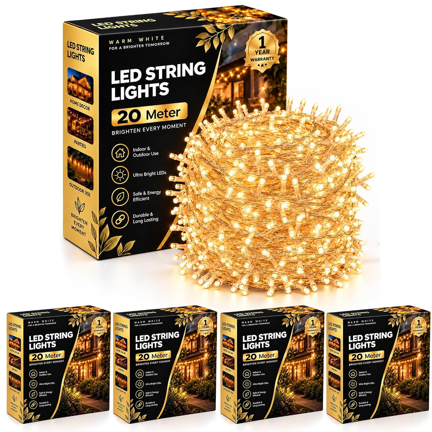 Gesto 20 Meter LED String Lights – Warm White Led Fairy Lights for Decoration | 360° Glow Waterproof Copper Wire Lights for…