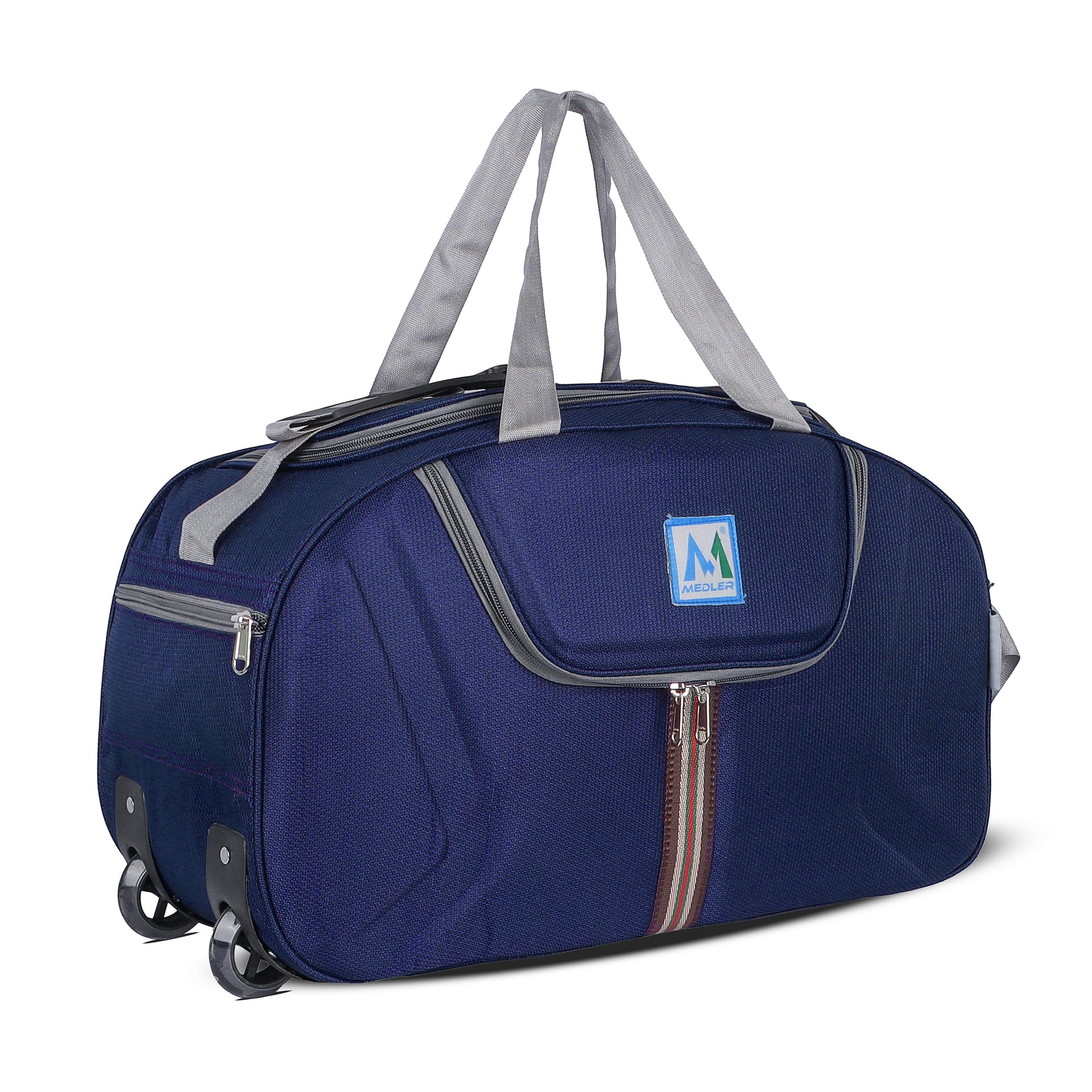 M MEDLER Jerry Duffle Bag | Waterproof Strolley Duffle Bag | 2 Wheel Duffel Bag | Luggage Bag with Adjustable Strap (Navy Blue)