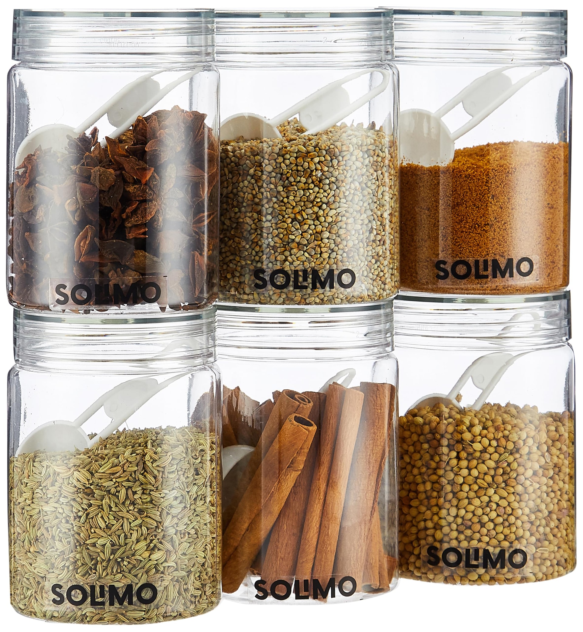Amazon Brand - Solimo Plastic Storage Jar & Containers Set With Spoon | Air Tight & BPA Free | Kitchen Container Set | Multipurpose Jar | 50