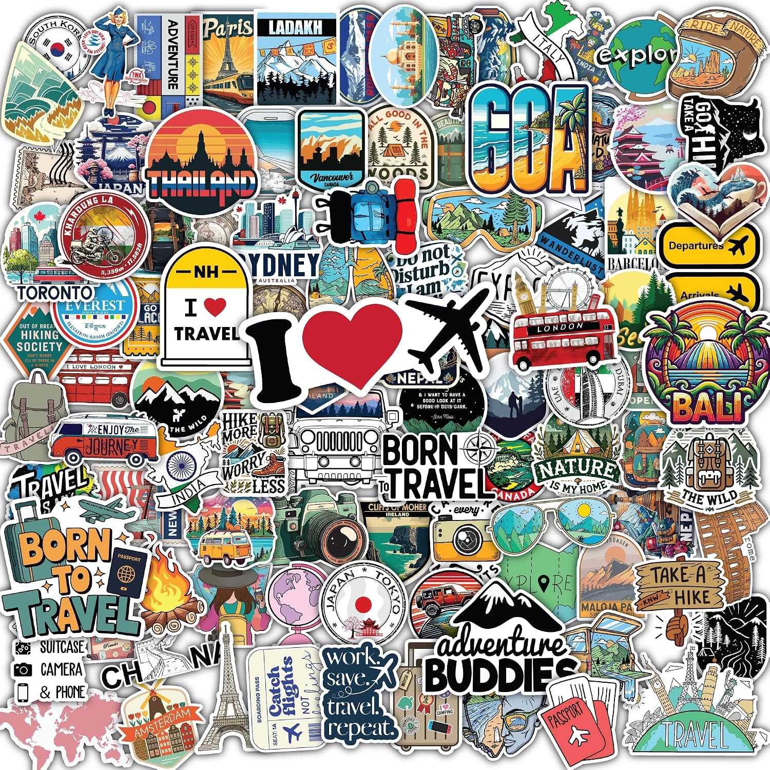 Shivaduti Vinyl Travel Stickers, Self-Adhesive, No Residue, Waterproof, for Luggage, Laptop, Bike, Journal, Scrapbook, Meta…
