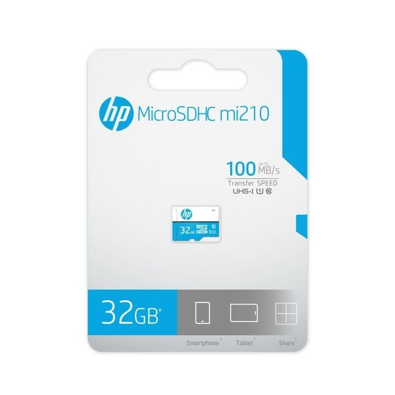HP 32GB MicroSD Memory Card | SDHC mi210 Class 10 | UHS-I, U1 Card | Upto 100MB/s R | Compitable with Smartphones, Camera, CCTV | Memory Car