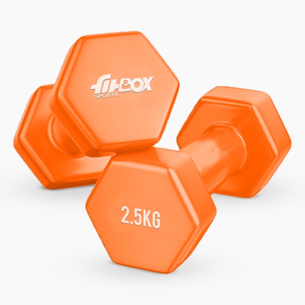 FitBox Sports Premium 5kg (2.5kg x 2) Vinyl Coated Cast Iron Dumbbells for Exercise & Fitness | Strength Training for Home Gym - Owlish Oran