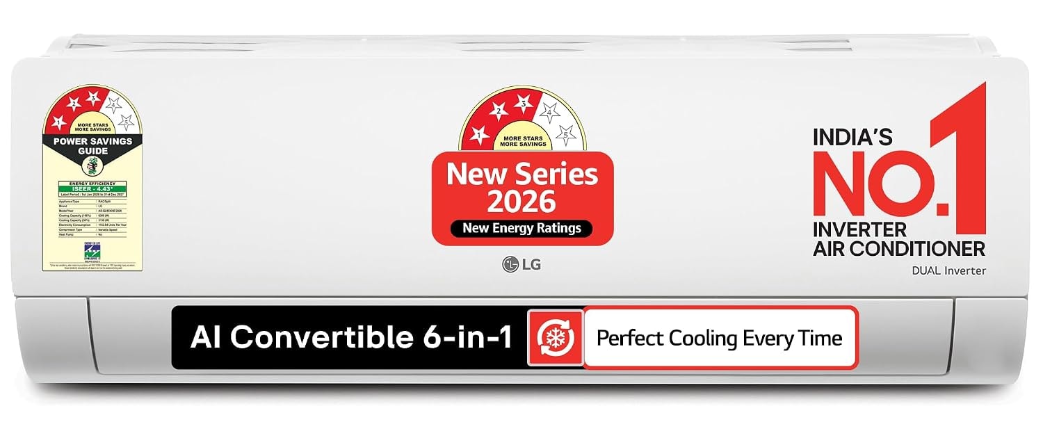 LG 2Ton 3Star,New star rated, DUAL Inverter Split AC (Copper, AI Convertible 6in1, Diet Mode+,Faster Cooling & Energy Saving, 4 Way Swing, HDFilter with Anti-Virus Protection,AS-Q24ENXE,White)