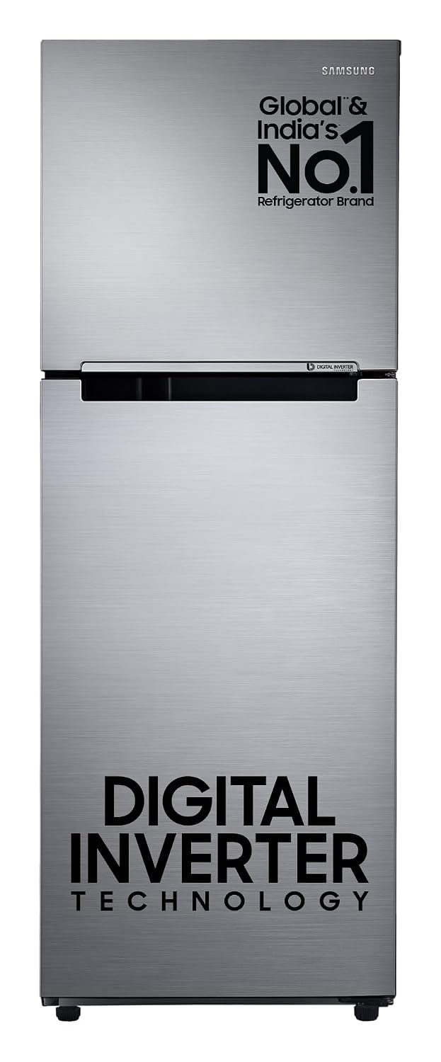 Samsung 236 L, 3 Star, Digital Inverter, Frost Free Double Door Refrigerator (RT28C3053S8/HL, Silver, Elegant Inox)