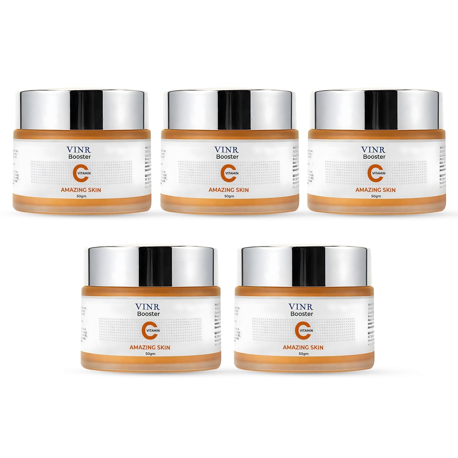 VINR 10% Vitamin C Face Moisturizer with 2% Niacinamide & Hyaluronic Acid| Infused With Vitis Vinifera | Lightweight, Oil-Free, Brightening & Glowing Skin | Reduce Dullness – 50g (Pack of 5)