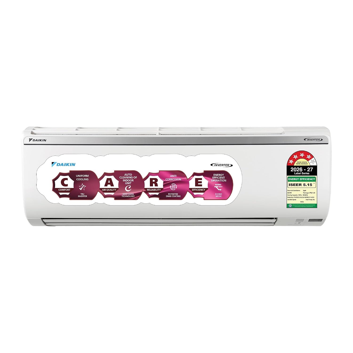 DAIKIN 1.42 Ton 4 Star, Inverter Split AC (Copper, PM2.5 Filter, Hepta Sense, FTKP50XV, White)