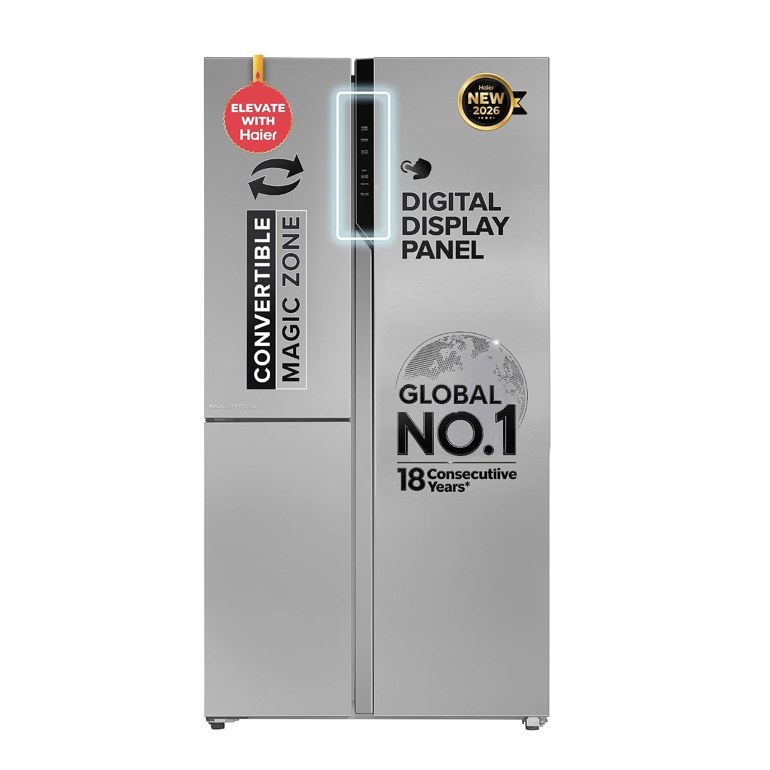 Haier 598 L 3 Star Frost Free Expert Inverter Smart Sense AI enabled 3-Door Side by Side Refrigerator (HRT-683ISU1, Inox Steel, Magic Convertible Zone, Deo Fresh Technology, 2026 Model)