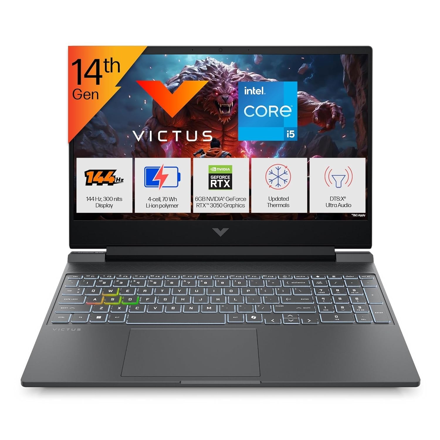 HP Victus Gaming Laptop, 14th Gen Intel Core i5-14450HX, 6GB RTX 3050 GPU, 15.6" (39.6 cm) FHD 144Hz 300 nits, 24GB DDR5 (Upgradeable), 512GB SSD, Win 11, MS Office 24, Mica Silver