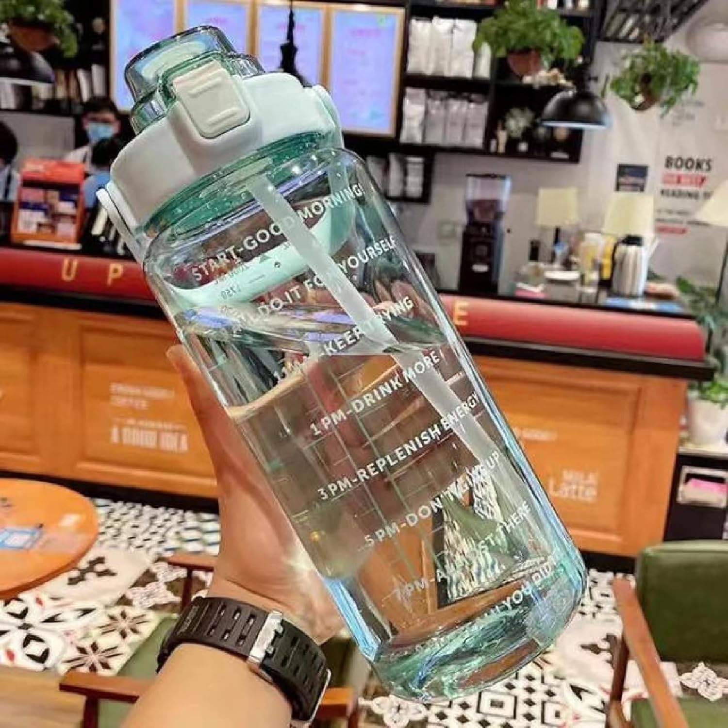 JEBISON 2 L Capacity Belt Straw Transparent Motivational Water Bottles|Time Marker Leak Proof&Break-Proof|Best Usage For Of…
