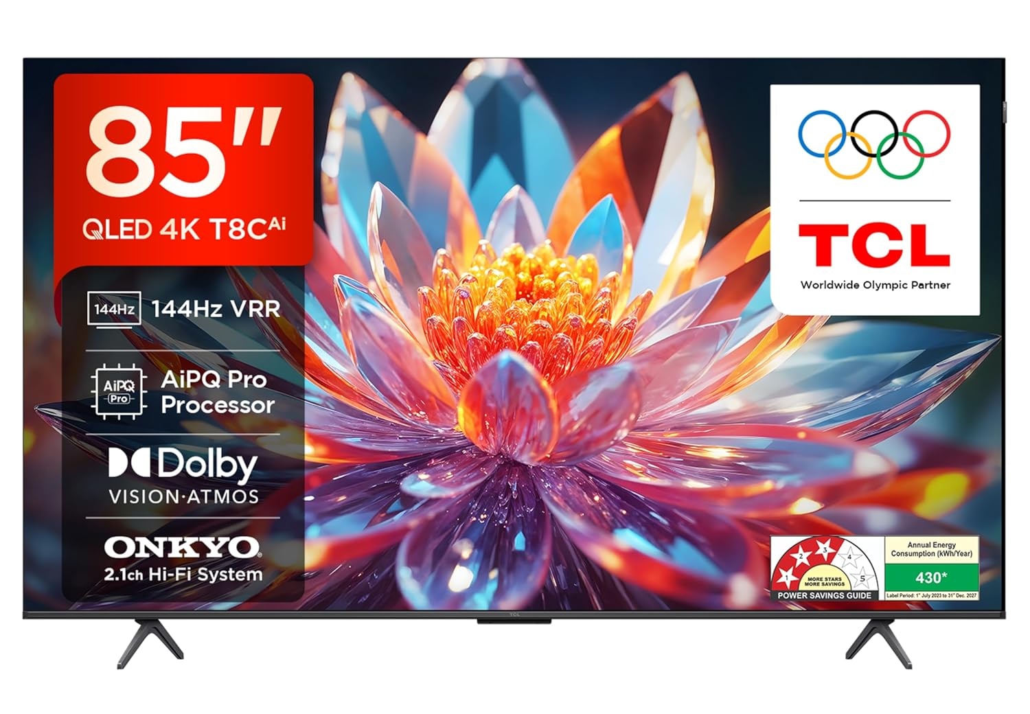TCL 215 cm (85 inches) 4K Ultra HD Smart QLED Google TV | 120Hz Refresh Rate | 3GB RAM | 40W Onkyo 2.1ch Speakers | Dolby Vision & Atmos | 85T8C