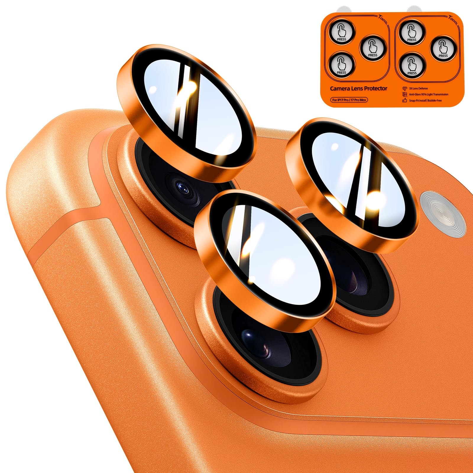 TOCOL 2 Sets for iPhone 17 Pro Camera Protector Easy Installation Orange | Camera Protection for iPhone 17 Pro Max / 17 Pro, Ultra HD Camera