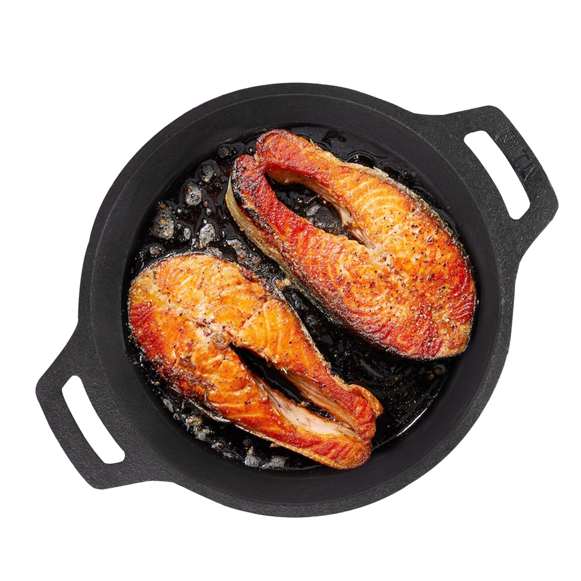 The Indus Valley Preseasoned Cast Iron Fish Fry Pan With Double Handle | Large 25Cm/ 9.8Inch, 2Kg | Induction Friendly | Nonstick Fish Fry P
